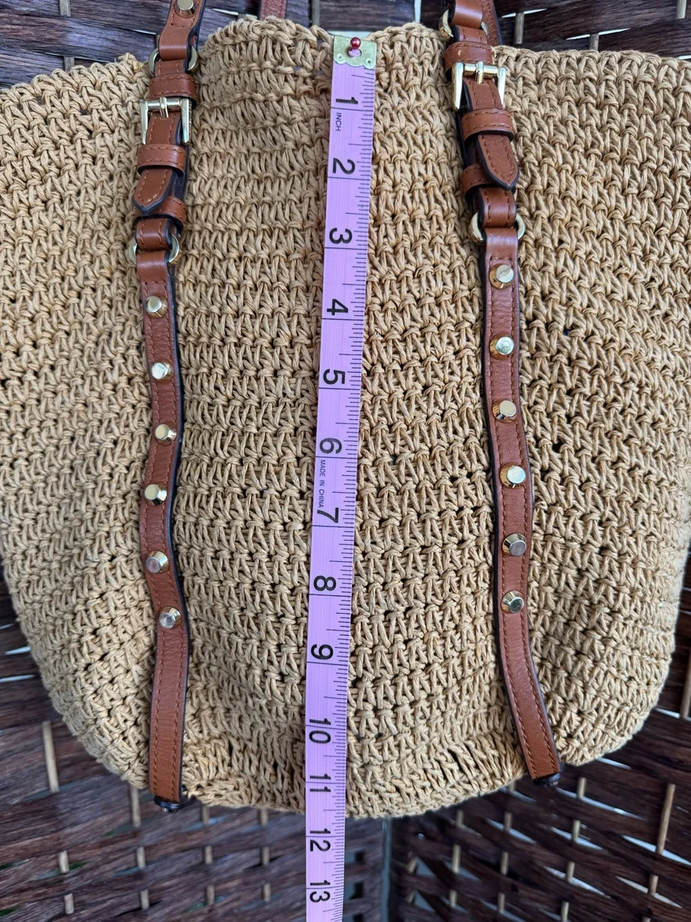 MICHAEL MICHAEL KORS Large Studded Straw Shopper Tote Bag